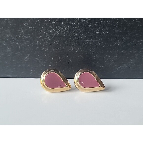 Vintage Pink Enamel Pierced Earrings - Picture 2 of 9